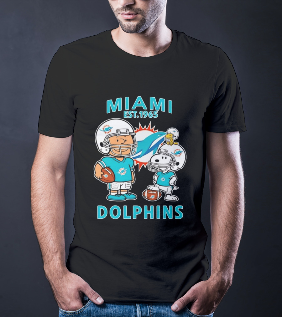 Miami Dolphins Est 1965 Charlie Brown Snoopy Football T-Shirt