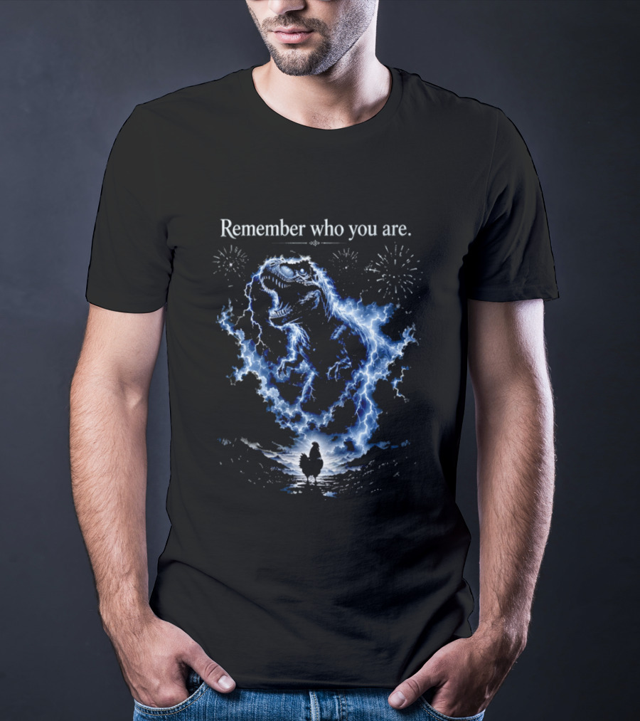 T Rex Chicken Evolution Remember Who You Are Lightning Fireworks T-Shirt
