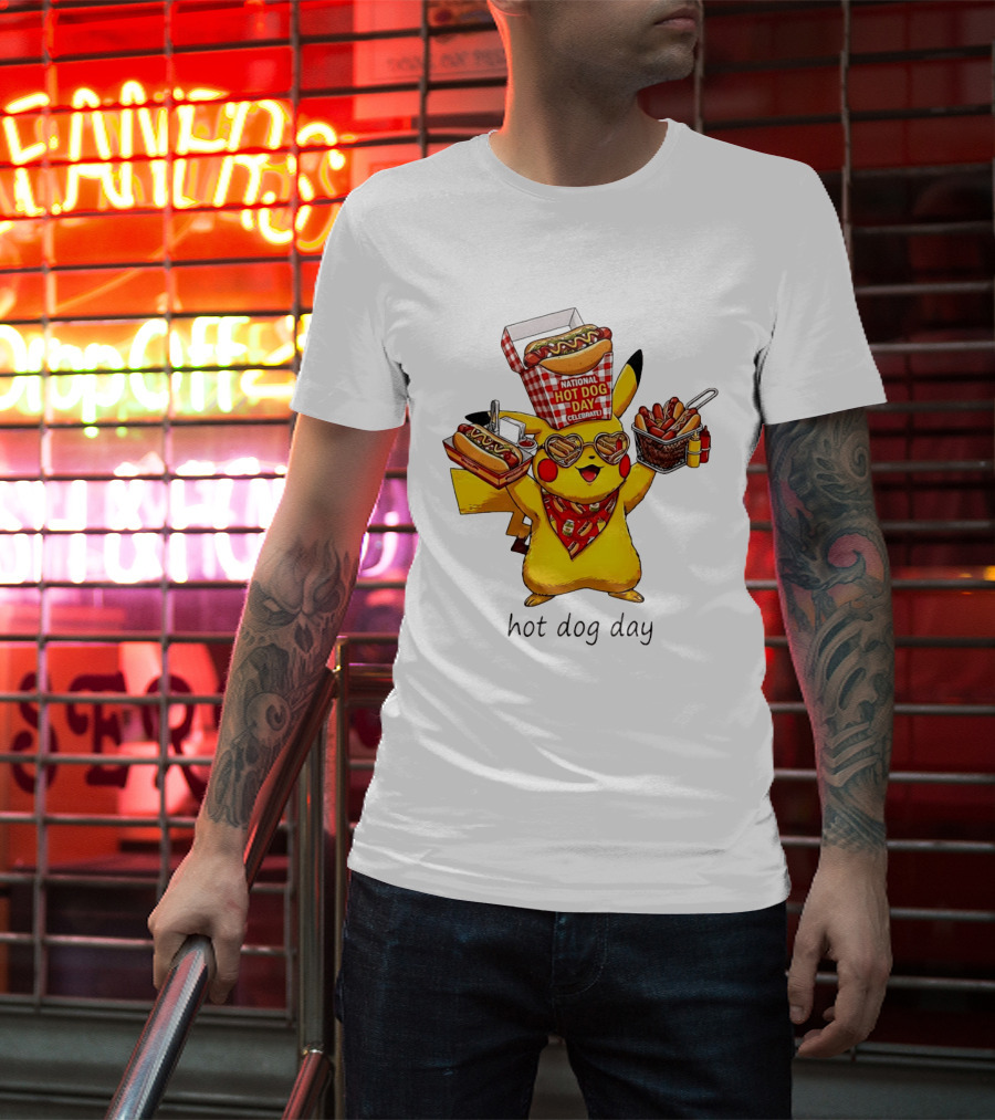 National Hot Dog Day Pikachu Heart Sunglasses Celebrate T-Shirt