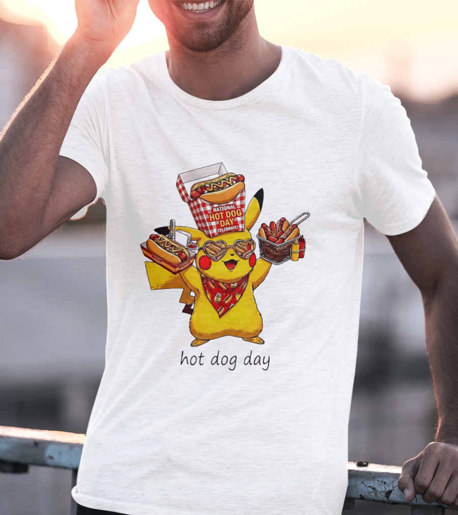 National Hot Dog Day Pikachu Heart Sunglasses Celebrate T-Shirt