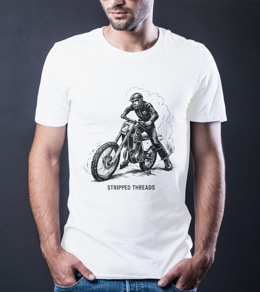 Stripped Threads Dirt Bike Rider Vintage Motocross T-Shirt