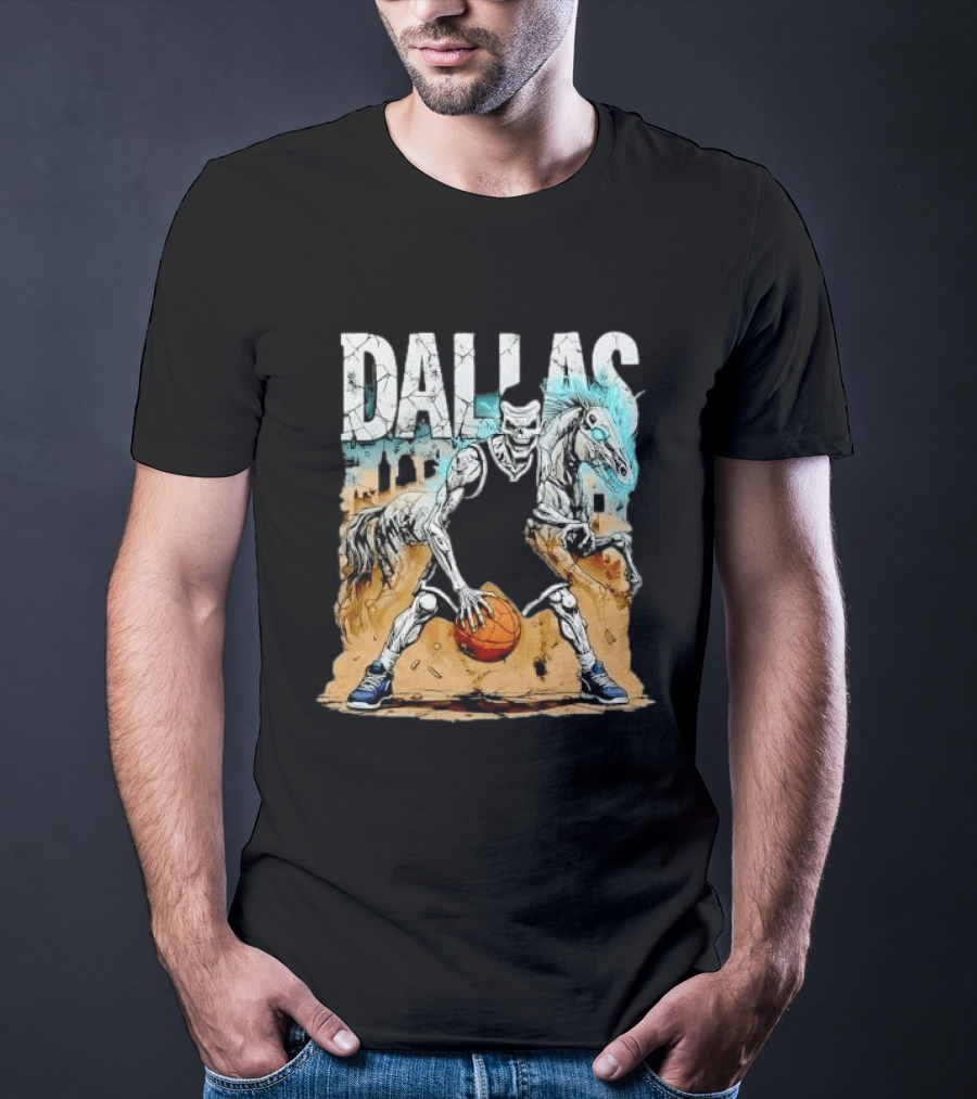 Undead Basketball Player Dribbling Skeleton Horse DALLAS T-Shirt