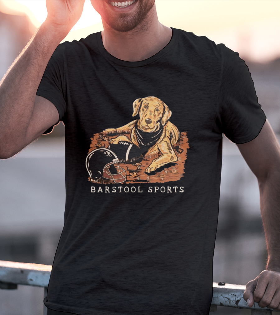 Barstool Sports Fall Football Dog With Helmet And Leaves T-Shirt