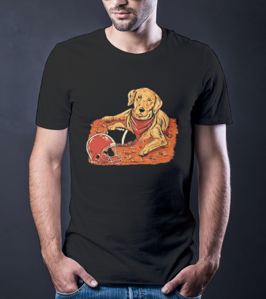 Labrador Retriever Fall Football Scene With Maroon Helmet T-Shirt
