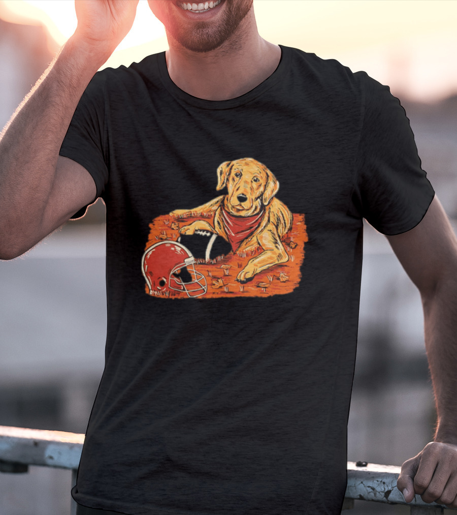 Labrador Retriever Fall Football Scene With Maroon Helmet T-Shirt