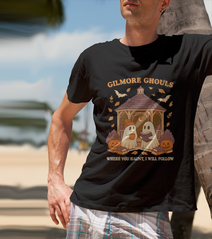 Gilmore Ghouls Where You Haunt I Will Follow Gilmore Girls Halloween Pumpkins Ghosts Cozy Scene T-Shirt