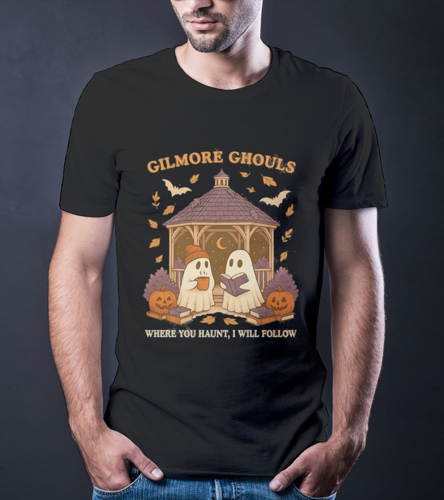 Gilmore Ghouls Where You Haunt I Will Follow Gilmore Girls Halloween Pumpkins Ghosts Cozy Scene T-Shirt