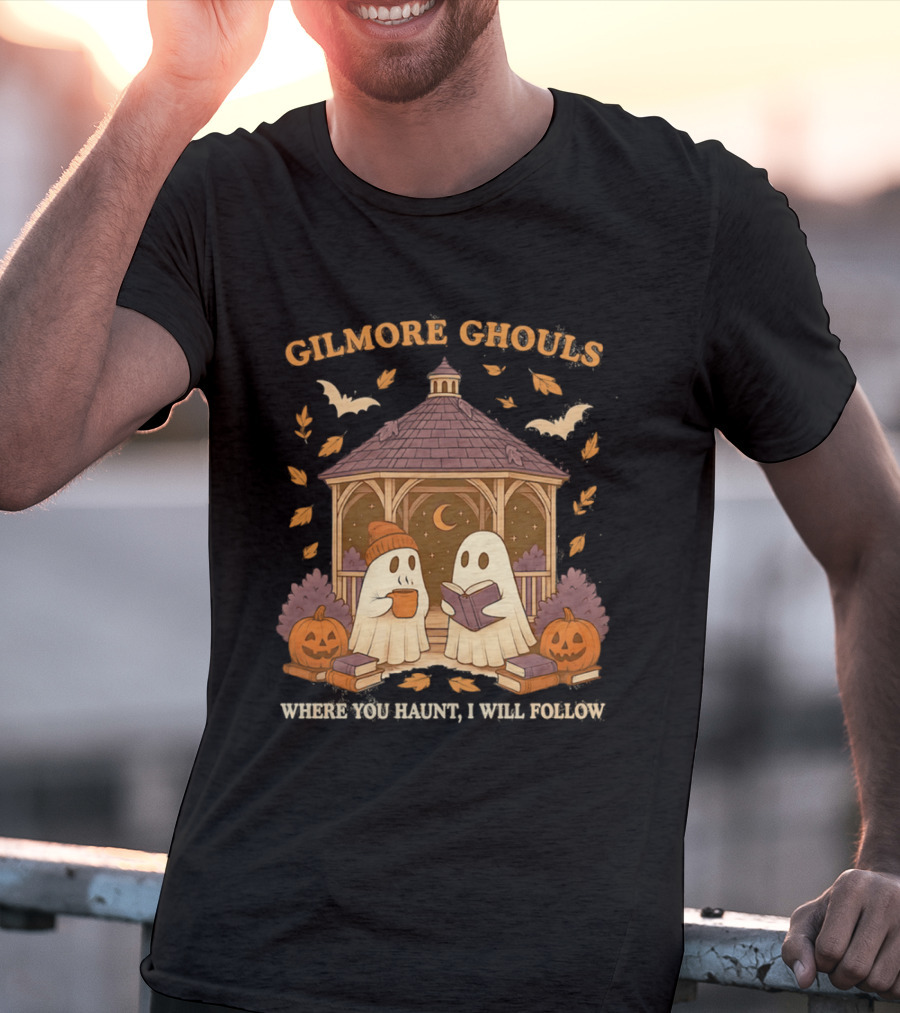 Gilmore Ghouls Where You Haunt I Will Follow Gilmore Girls Halloween Pumpkins Ghosts Cozy Scene T-Shirt