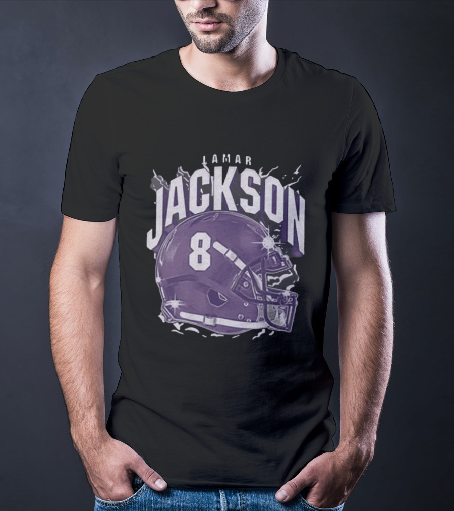 Lamar Jackson 8 Purple Helmet Baltimore Ravens T-Shirt