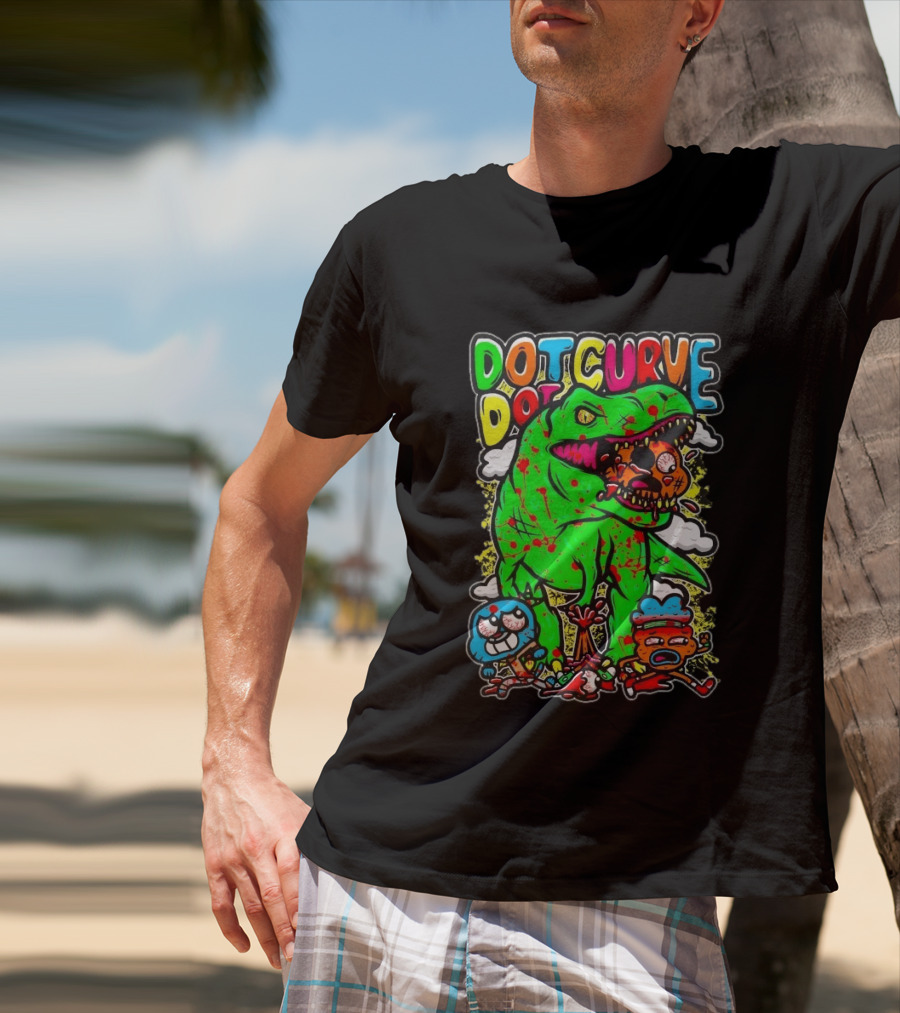 Dot Dot Curve Gumballs Gone Rawr Dinosaur Cartoon Clouds T-Shirt