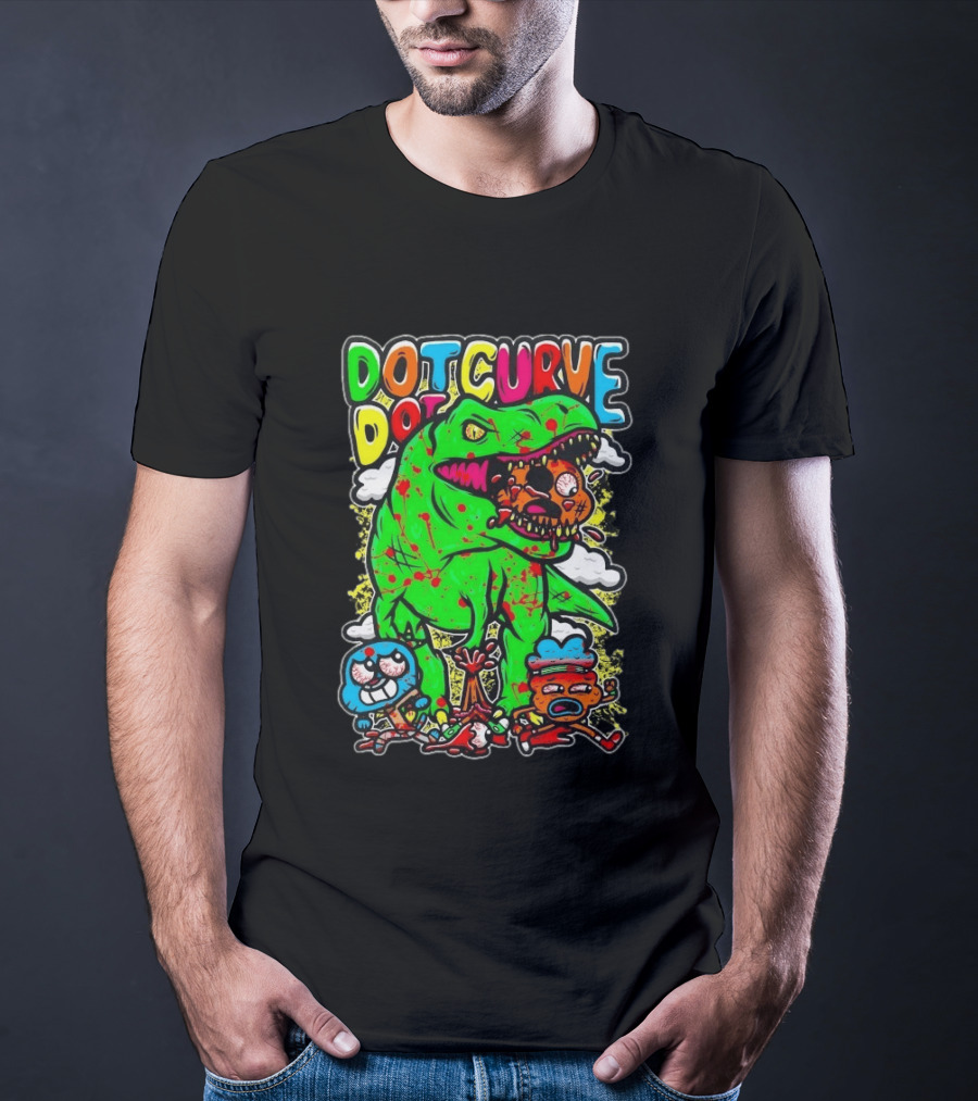 Dot Dot Curve Gumballs Gone Rawr Dinosaur Cartoon Clouds T-Shirt