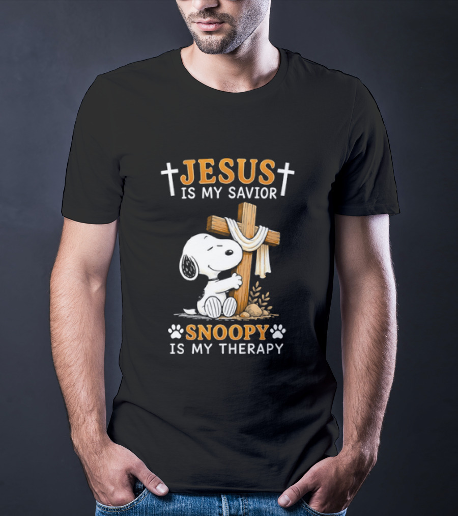Jesus Is My Savior Snoopy Is My Therapy Cross And Faithful Beagle T-Shirt