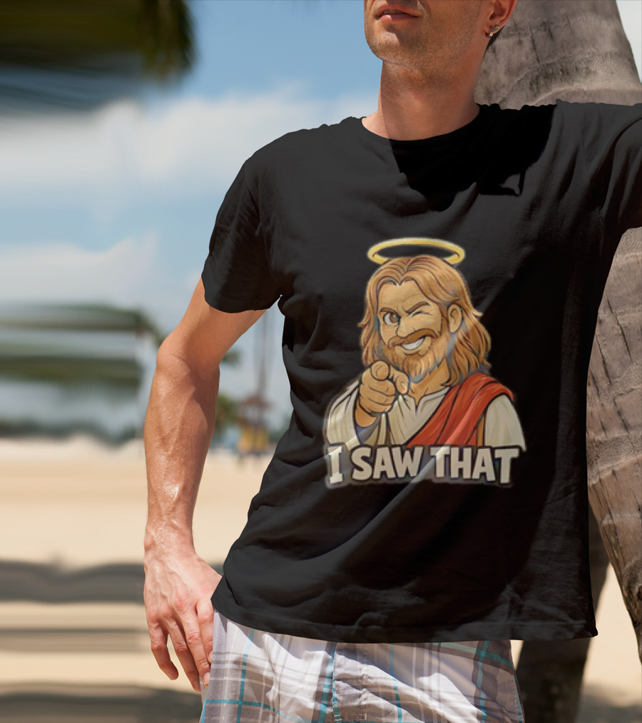 Jesus Winking Pointing I Saw That Halo Robe T-Shirt