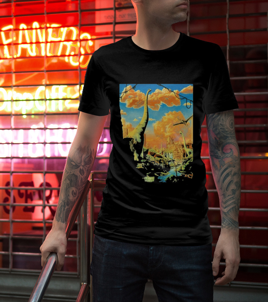 Phish Syracuse NY July 21 2026 St Joseph Health Amphitheatre Dinosaur Cityscape T-Shirt