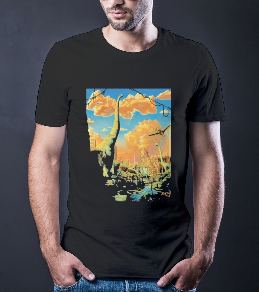 Phish Syracuse NY July 21 2026 St Joseph Health Amphitheatre Dinosaur Cityscape T-Shirt