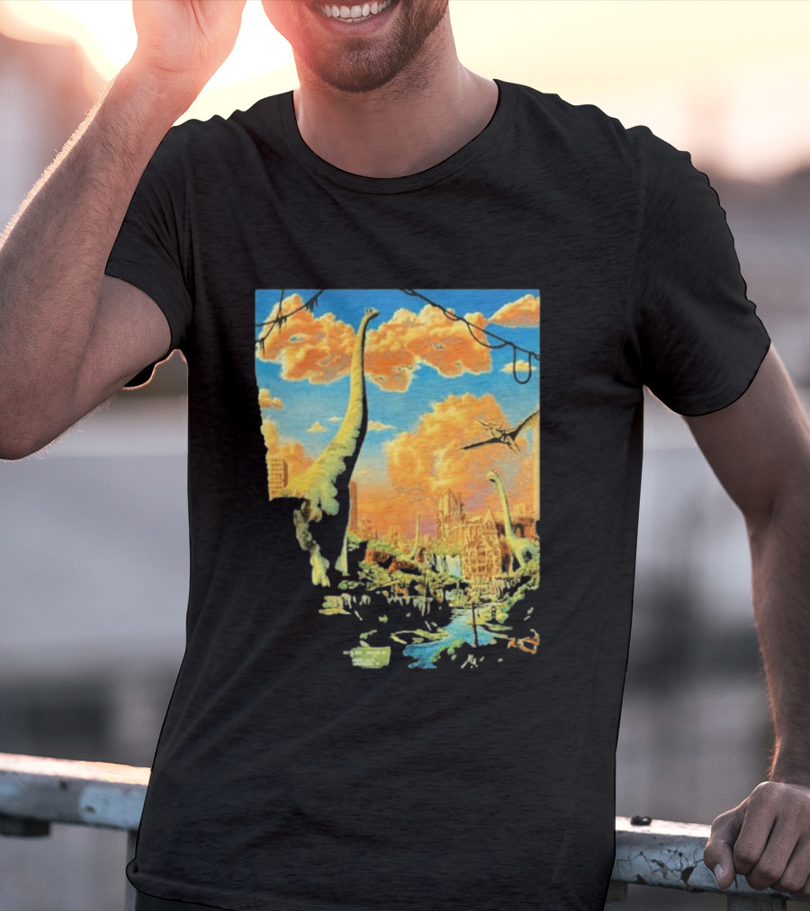 Phish Syracuse NY July 21 2026 St Joseph Health Amphitheatre Dinosaur Cityscape T-Shirt