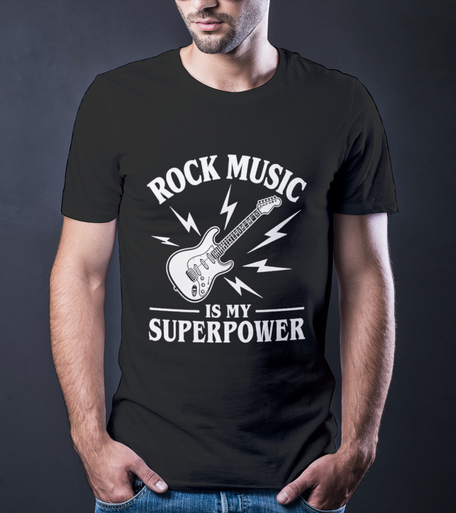 Rock Music Is My Superpower Guitar Electric Lightning T-Shirt