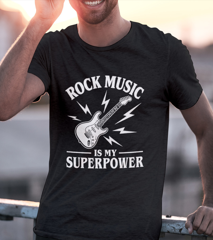 Rock Music Is My Superpower Guitar Electric Lightning T-Shirt