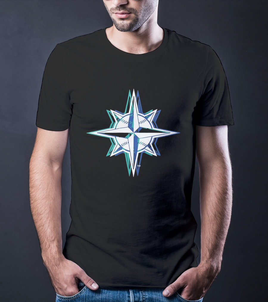 Seattle Mariners MLB 2026 Glitch Star With Baseball Seam Compass T-Shirt