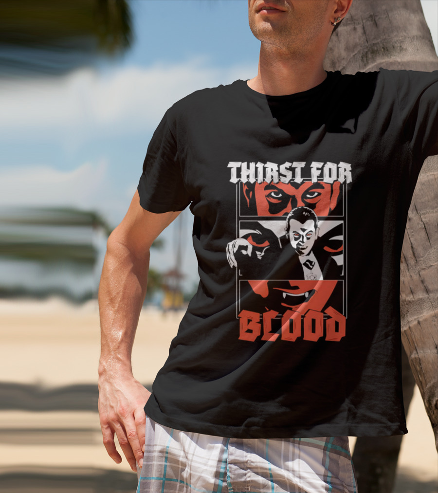 Thirst For Blood Vampire Horror Iconic Red Face T-Shirt