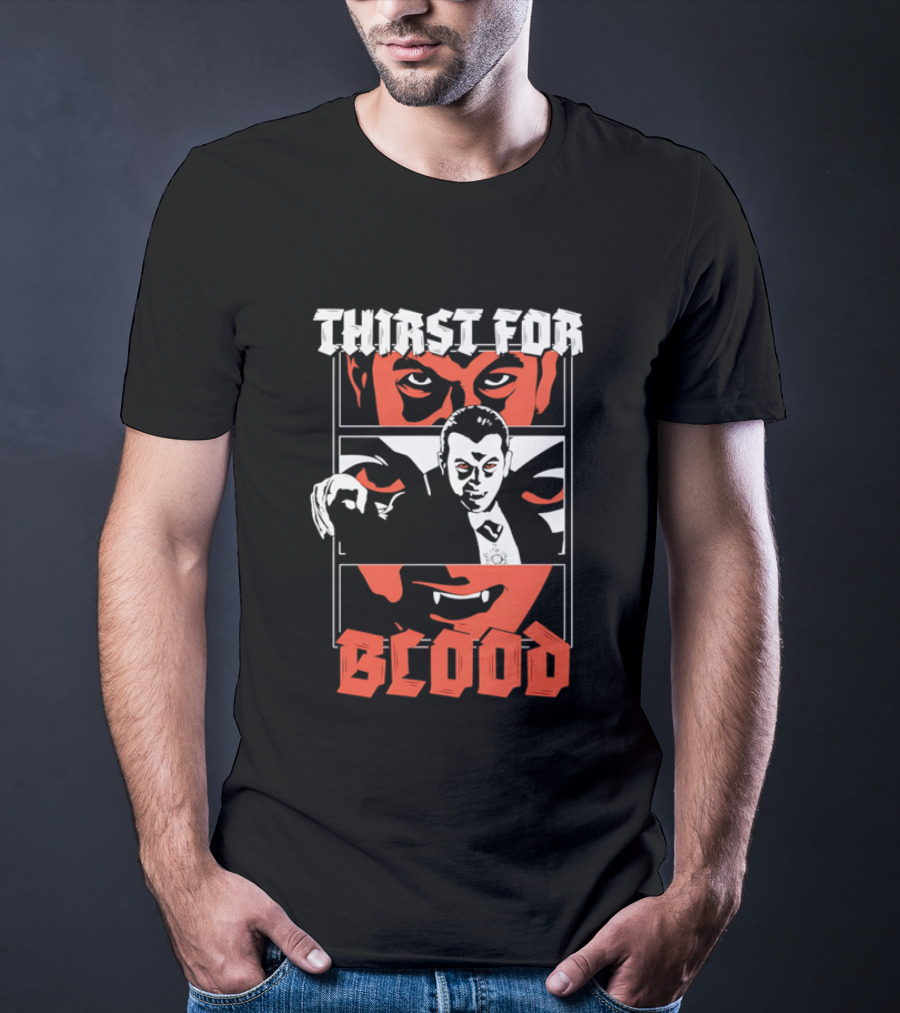 Thirst For Blood Vampire Horror Iconic Red Face T-Shirt