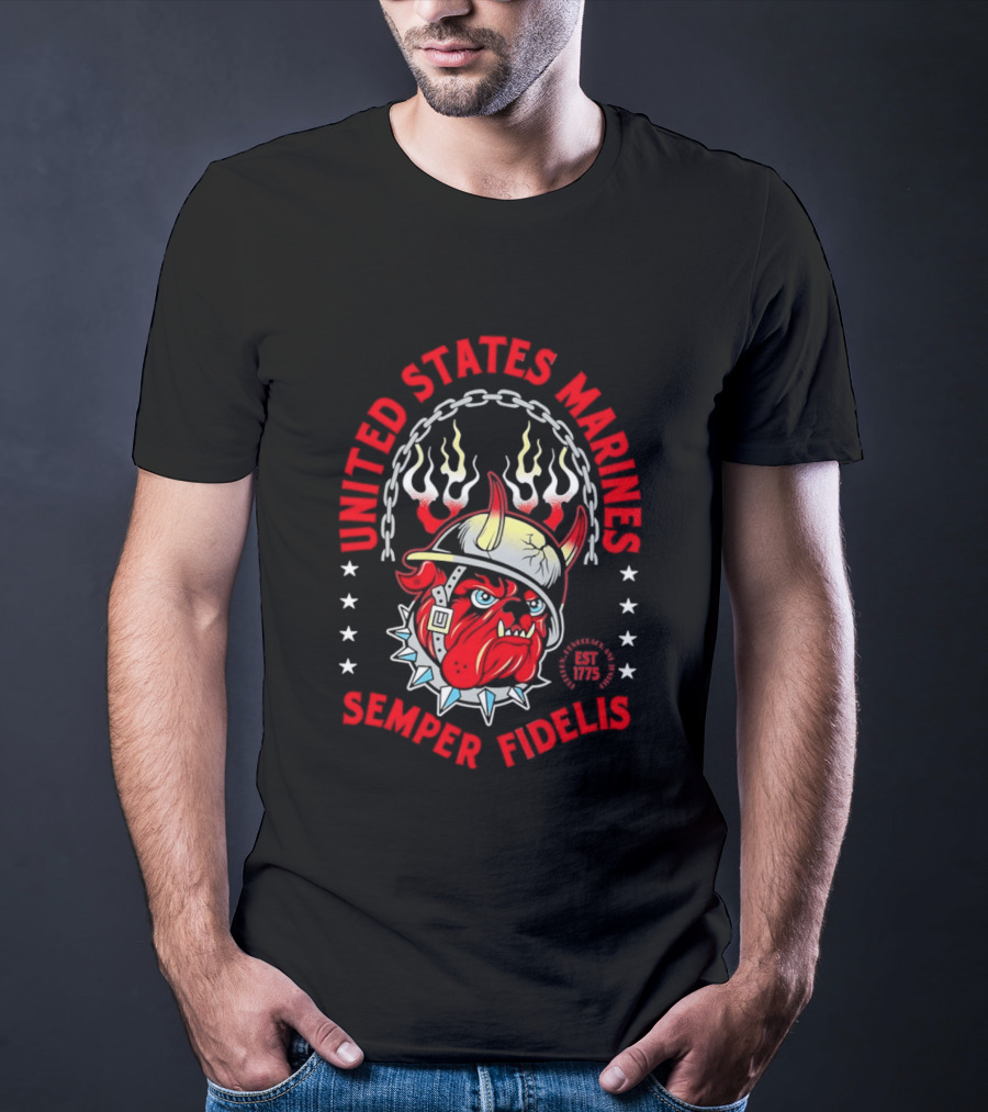 United States Marines Semper Fidelis Bulldog Helmet EST 1775 T-Shirt