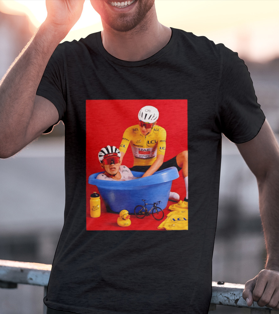 Tadej Pogačar Isaac Del Toro LCL UAE Team 2026 Cycling Bath Scene T-Shirt
