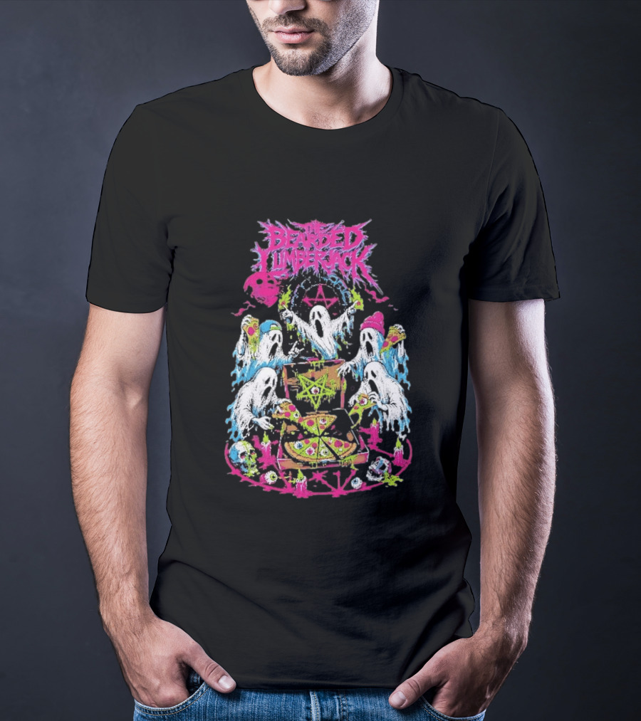 The Bearded Lumberjack Ghosts Enjoying Pizza With Pentagram T-Shirt