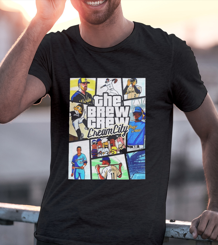 The Brew Crew Cream City Milwaukee Brewers Baseball Players Montage T-Shirt