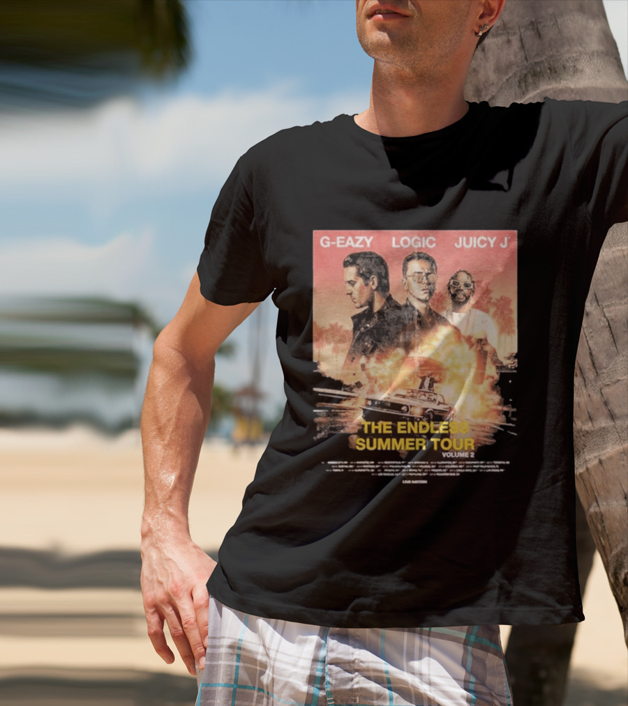 G Eazy Logic Juicy J The Endless Summer Tour Volume 2 2026 Retro Car Palm Trees T-Shirt