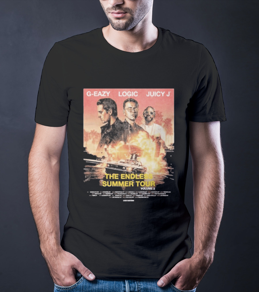 G Eazy Logic Juicy J The Endless Summer Tour Volume 2 2026 Retro Car Palm Trees T-Shirt
