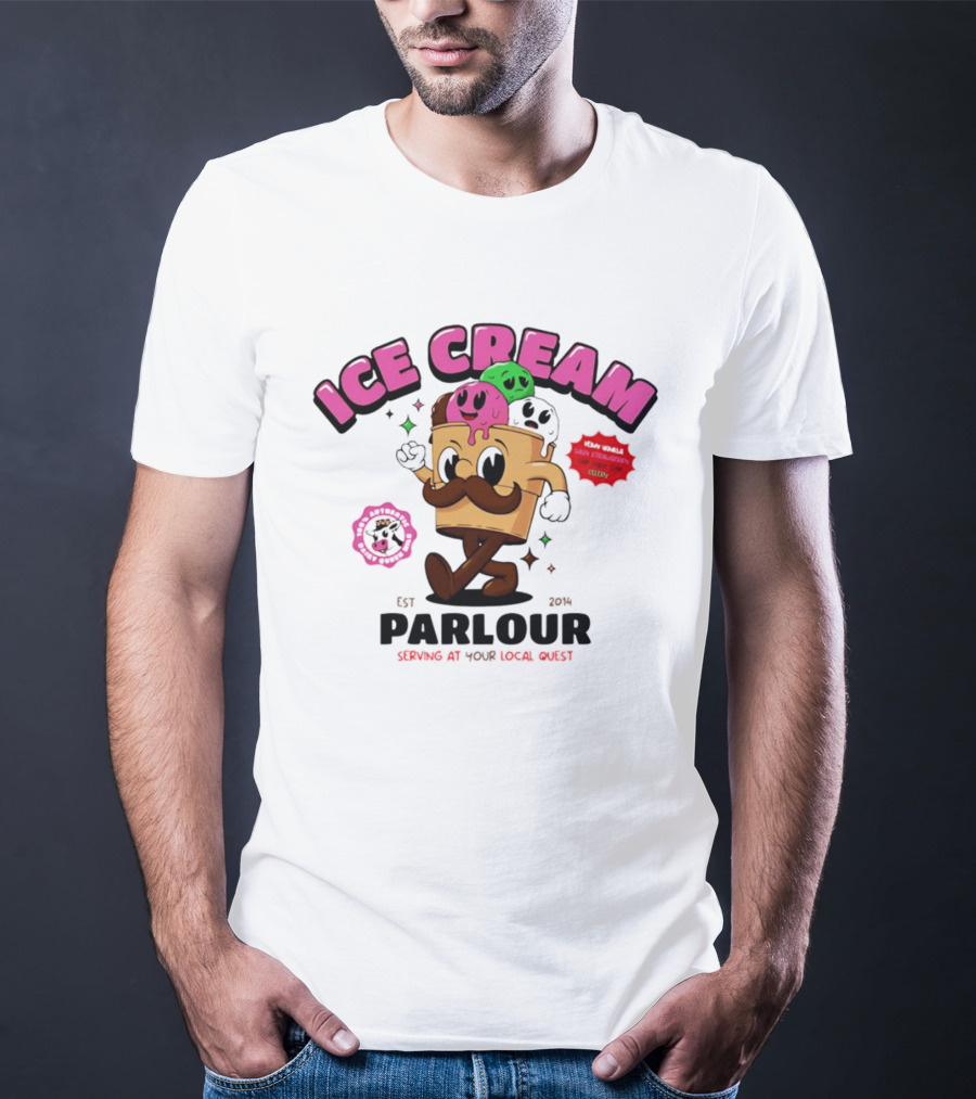 Ice Cream Parlour Est 2014 Serving At Your Local Quest Cartoon Characters Fun Scoop Club T-Shirt