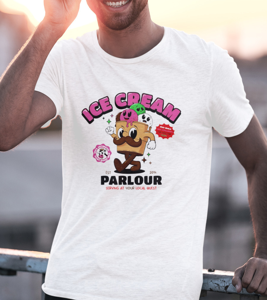 Ice Cream Parlour Est 2014 Serving At Your Local Quest Cartoon Characters Fun Scoop Club T-Shirt