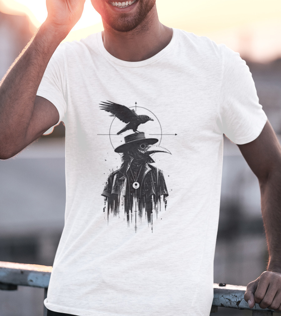 Plague Doctor With Raven Gothic Minimalist Short Sleeve T-Shirt