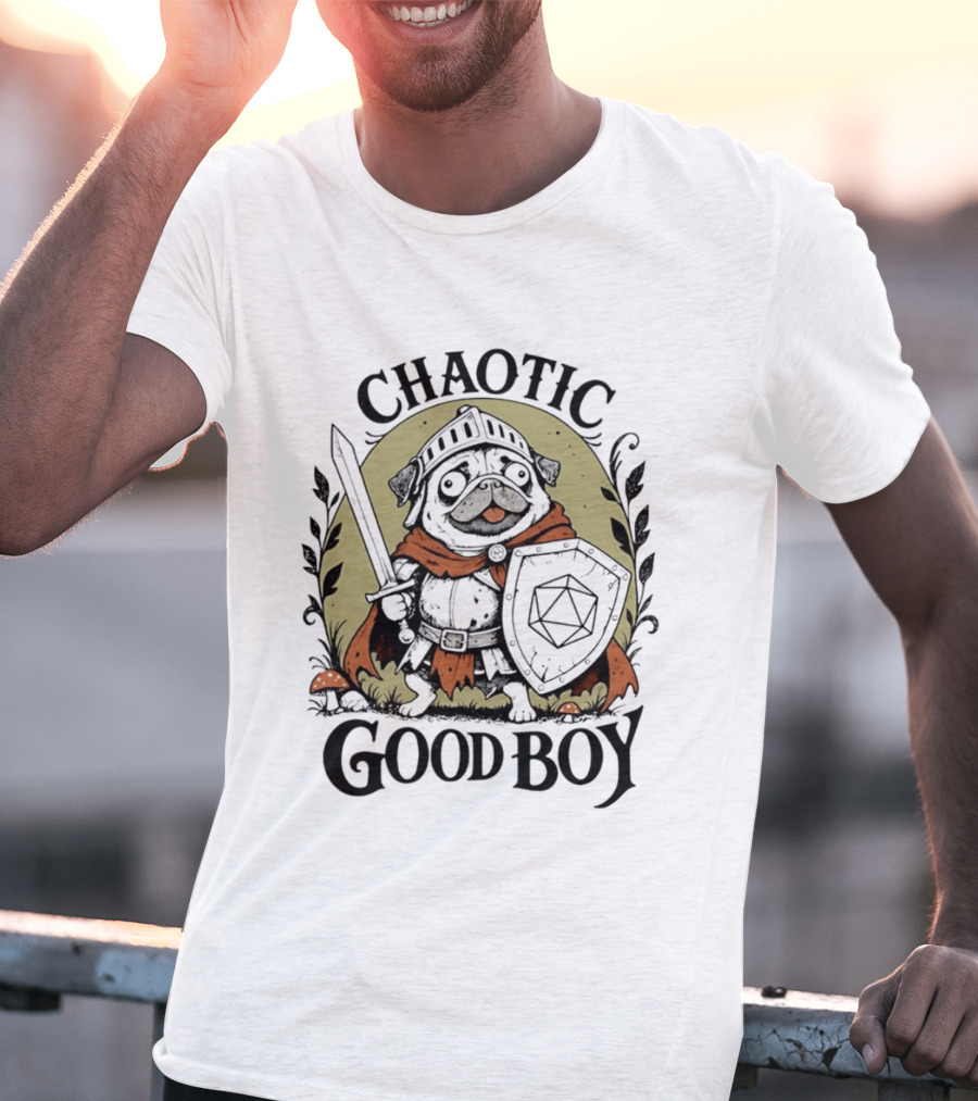 Chaotic Good Boy Pug Knight Dungeons And Dragons Adventure T-Shirt