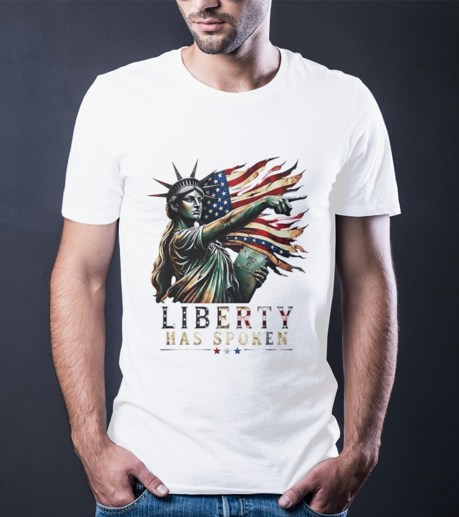Sophia Cunningham Liberty Has Spoken Statue Of Liberty Pointing July Freedom Flag T-Shirt
