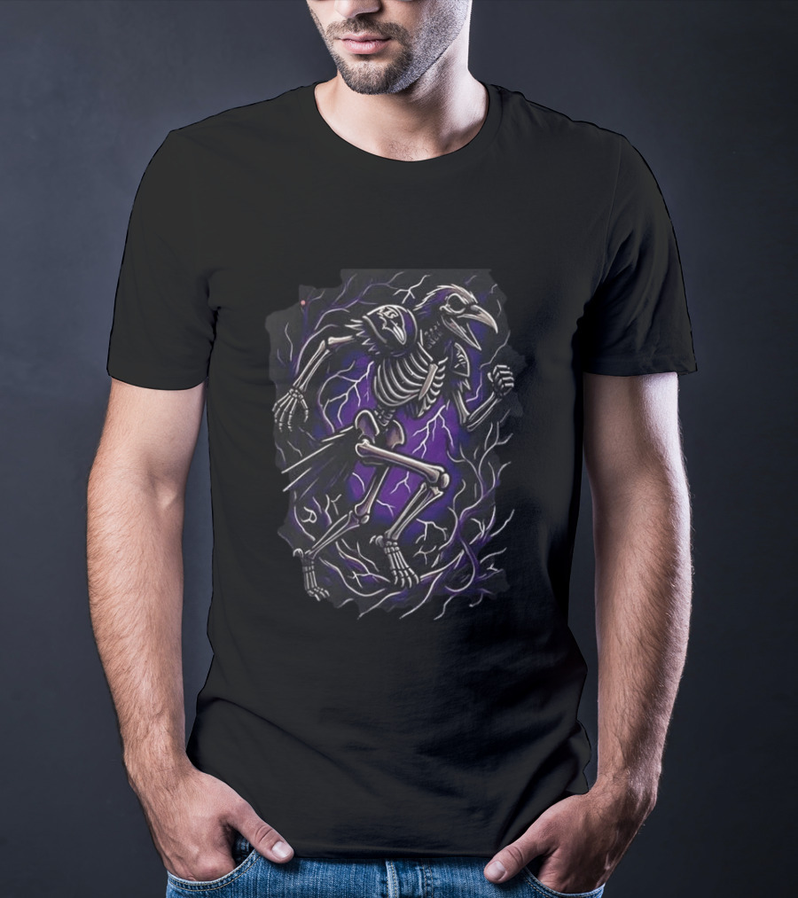 Baltimore Ravens Runs In My Blood Skeleton Ravens Lightning T-Shirt