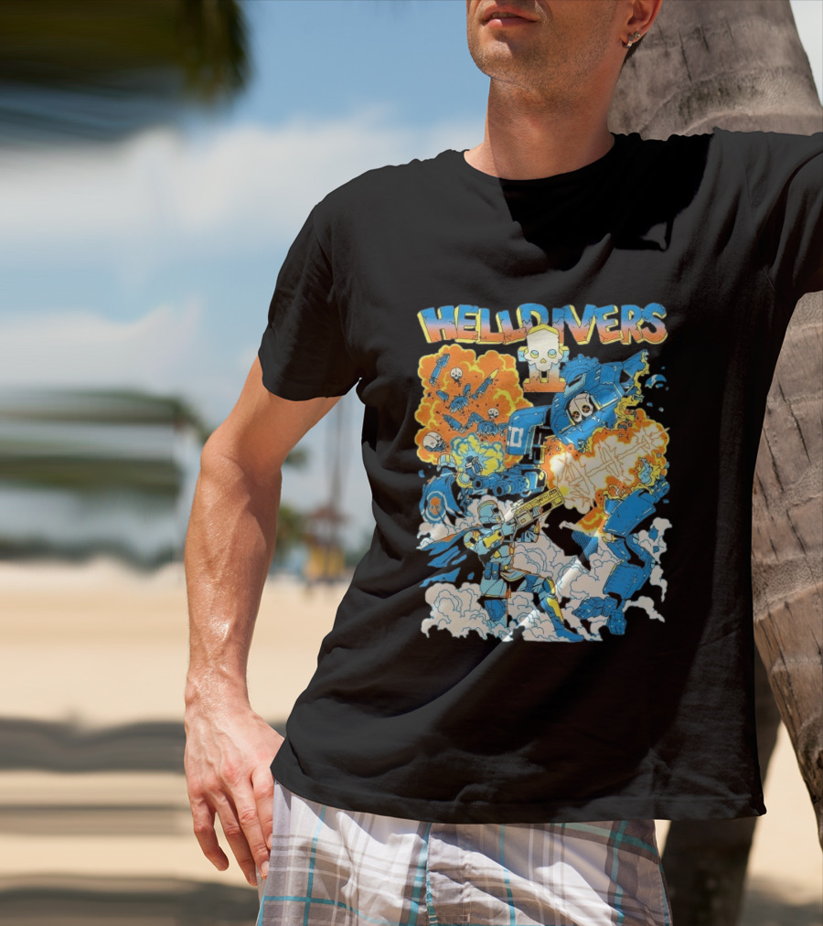 Helldivers 2 Explosive Battle Remember Outpost 32 Retro Skull Warfare T-Shirt