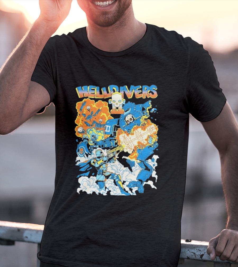 Helldivers 2 Explosive Battle Remember Outpost 32 Retro Skull Warfare T-Shirt