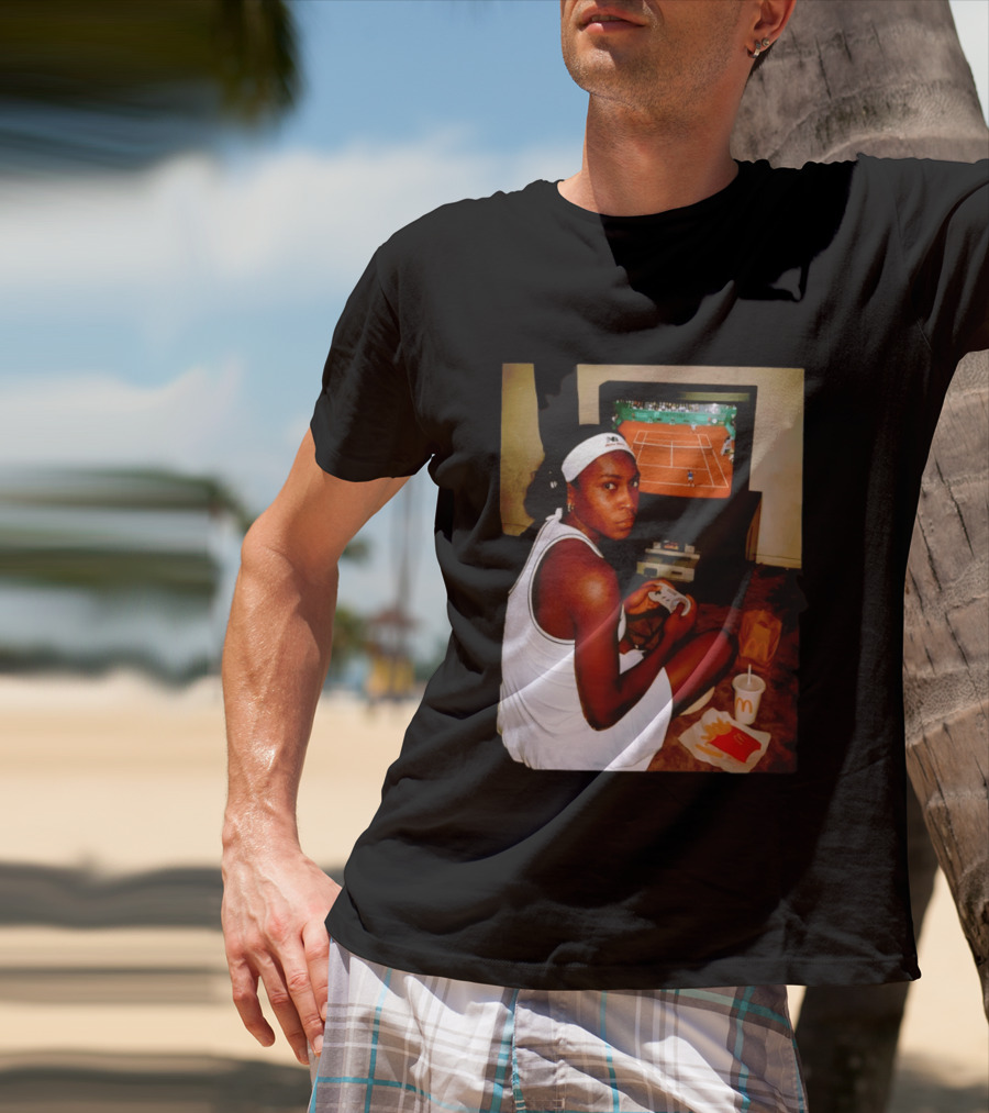 Coco Gauff Playing Retro Tennis Video Game With McDonald's Snacks T-Shirt