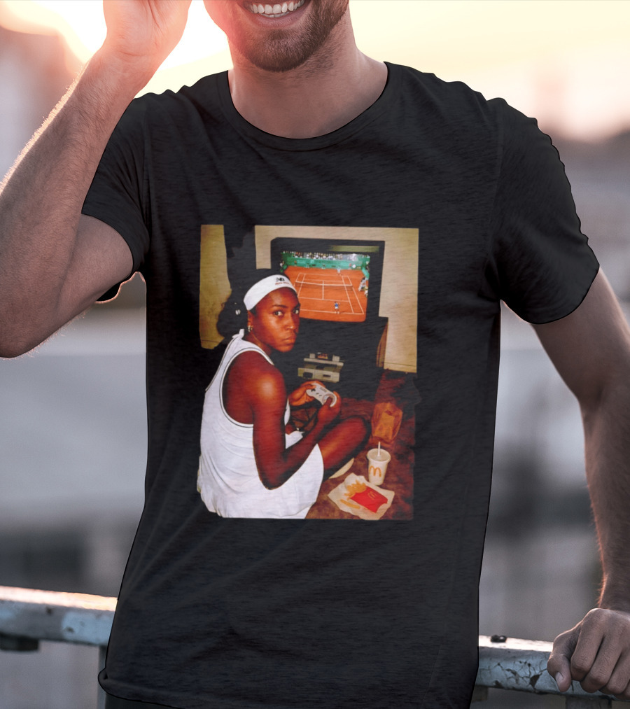 Coco Gauff Playing Retro Tennis Video Game With McDonald's Snacks T-Shirt