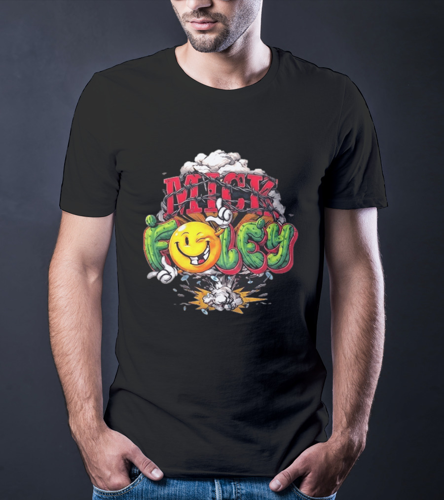 Mick Foley Smiley Explosion Barbed Wire T-Shirt