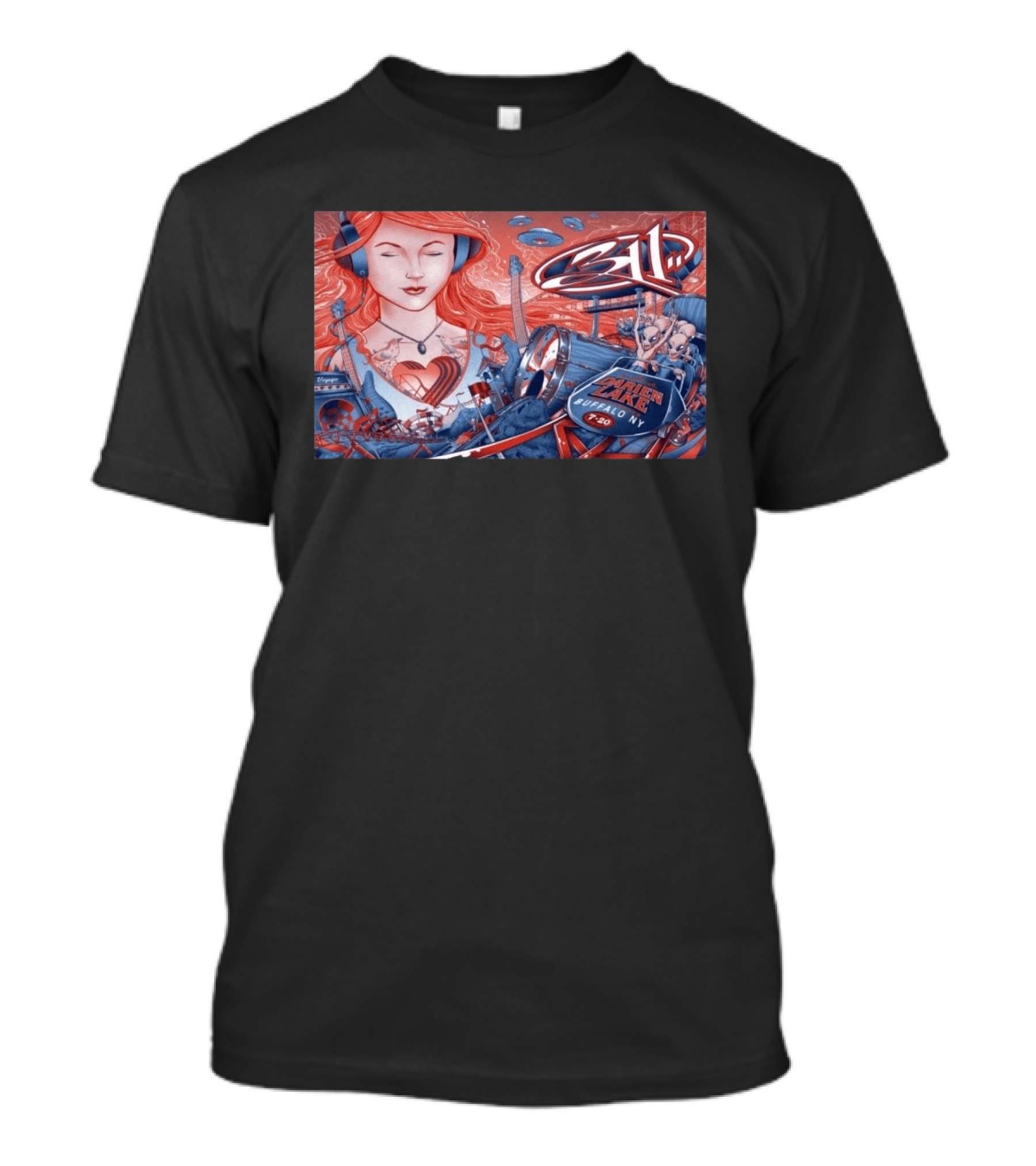 311 Darien Lake 7 20 Buffalo NY Art With Drum And Redhead Listening T-Shirt