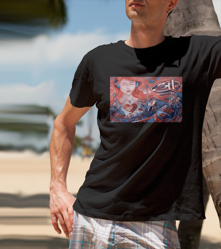 311 Darien Lake 7 20 Buffalo NY Art With Drum And Redhead Listening T-Shirt