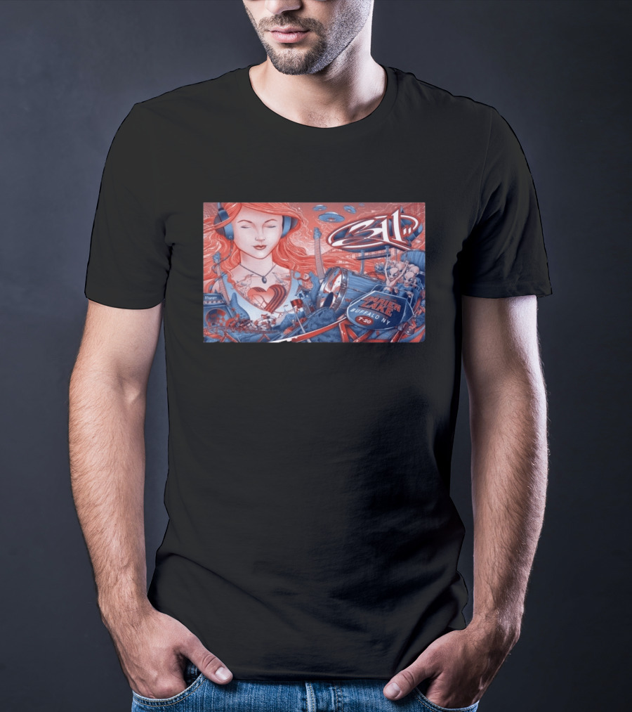 311 Darien Lake 7 20 Buffalo NY Art With Drum And Redhead Listening T-Shirt