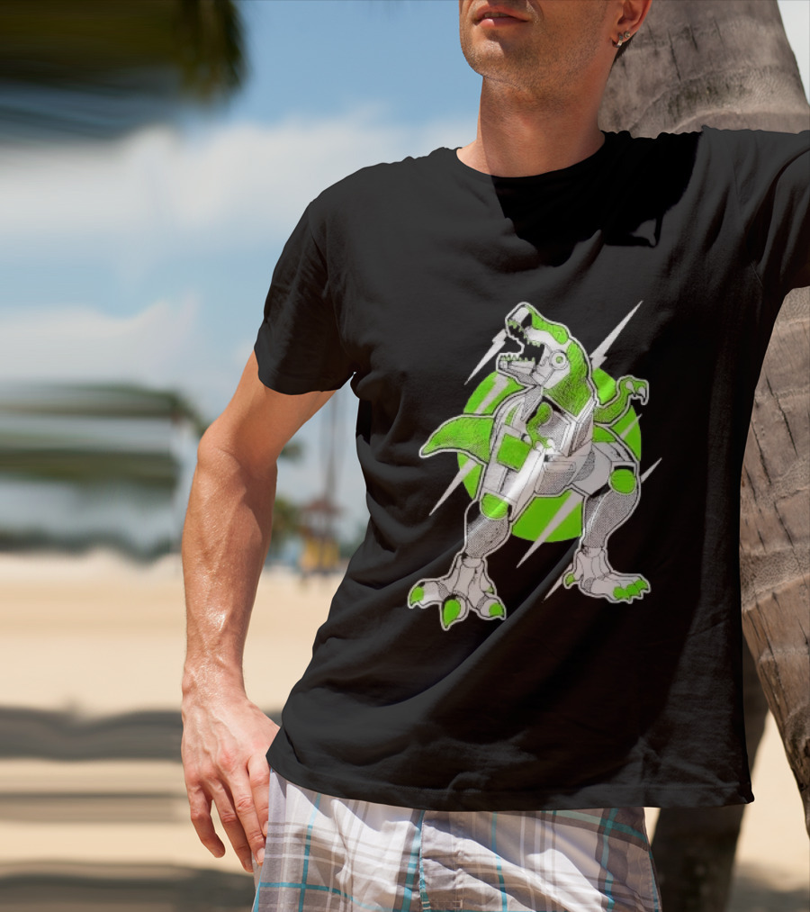 Robo Rex Neon Green Cybernetic Dinosaur Tech Science Fiction High Voltage T-Shirt
