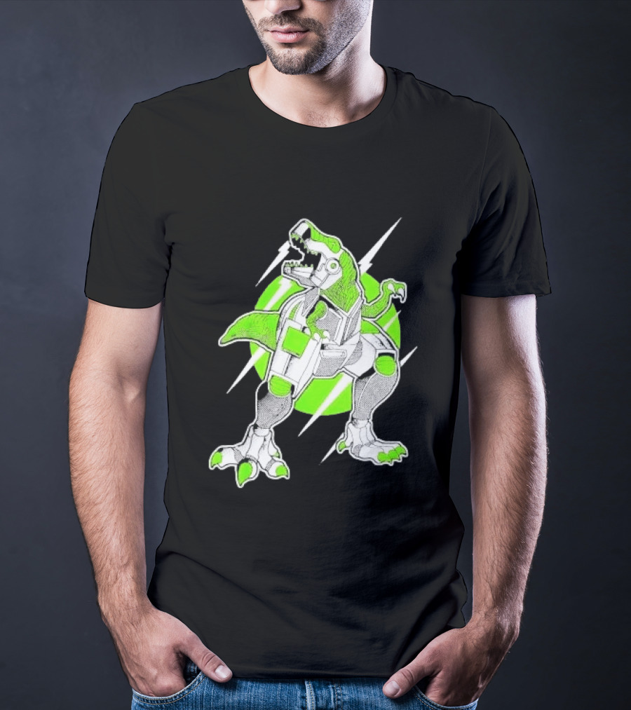 Robo Rex Neon Green Cybernetic Dinosaur Tech Science Fiction High Voltage T-Shirt