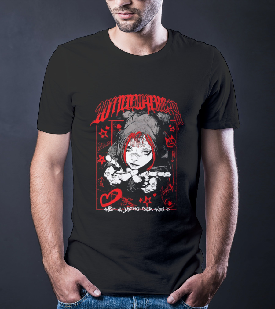 Windwaker Wish A Mfer Would Red And Black Graphic With Stars And Peace T-Shirt