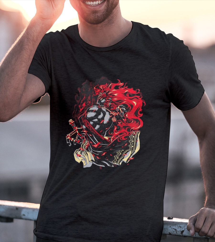 The Legend Of Zelda The Devourer Of Tomorrow Flamboyant Musketeer Warrior With Cape And Fiery Red Hair T-Shirt