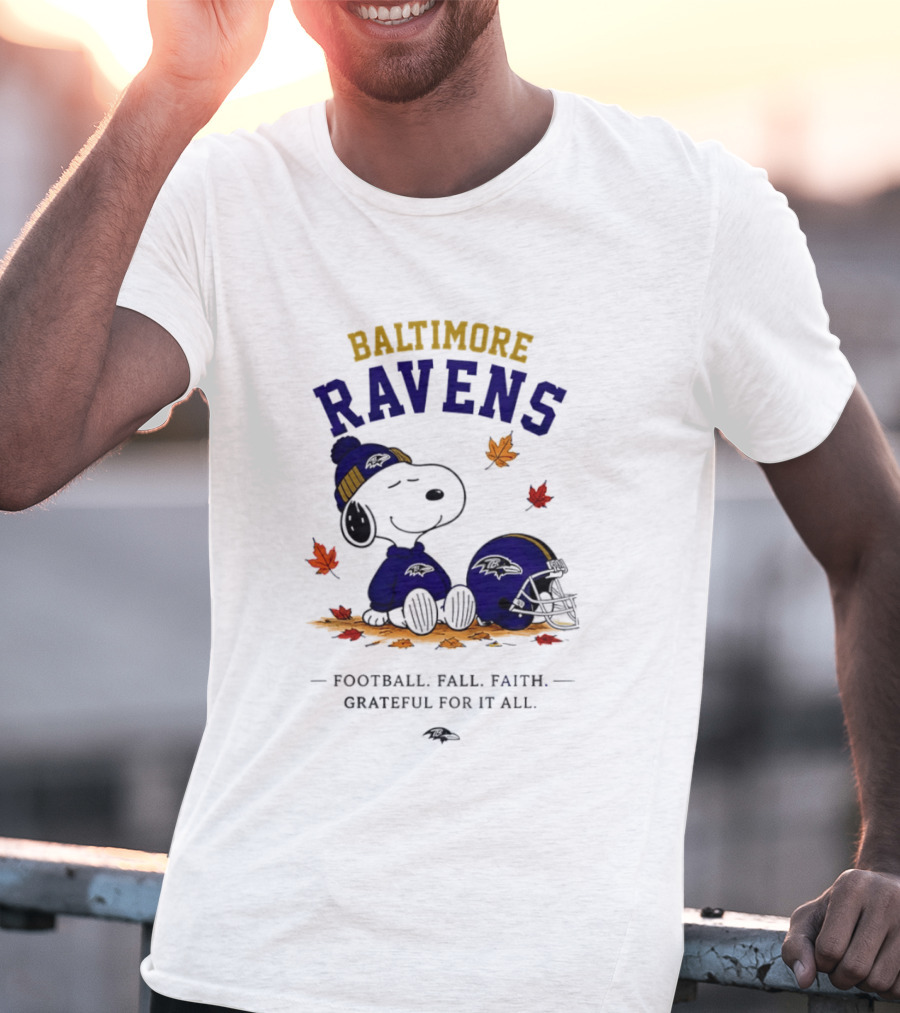 Baltimore Ravens Snoopy Football Fall Faith Grateful For It All T-Shirt